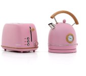 Pack tostadora de pan caprizze kaito con doble ranura extra ancha y hervidora nara color rosa mate con diseño retro vintage