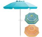 Sombrilla playa grande antiviento plegable 200cm con protección uv, ventilación y bolsa de transporte, base de sombrilla no incluida, azul