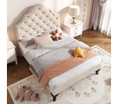 Cama infantil 90*200, con somier y cabecero, individual, terciopelo, beige
