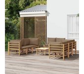 Vidaxl set de muebles de jardín 9 piezas bambú y cojines gris taupé