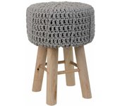 Taburete de madera y algodón trenzado gris 32x32x44