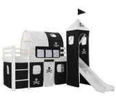 Cama alta para niños tobogán y escalera madera pino 97x208 cm v4432 unico / negro