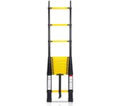 Escalera telescópica 4,4 m negra + gancho, escalera extensible de aluminio, escalera extensible antideslizante