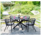 Mesa y sillas de jardín de aluminio y cuerda: una mesa redonda d. 120 cm y 4 sillones apilables - antracita - portofino de mylia