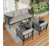 Conjunto de tumbonas de jardín, conjunto de muebles de jardín con cómodos cojines, sofá de 3 plazas, 2 sillones y 2 mesas de centro, gris