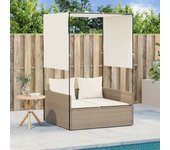 Vidaxl tumbona doble con techo y cortinas ratán sintético beige