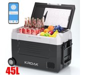 Nevera portátil de 45 l con compresor, bluetooth, 12/24 v, 230 v, mininevera para coche de doble zona, nevera de camping con ruedas