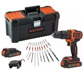 Black and decker kit taladro percutor 18v, bdchd18c2ta-qw. portabrocas 10mm, 10+1 posiciones, 2 velocidades. incluye 2 baterías y 30 accesorios