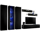Mueble de tv fly c4 de diseño, color negro brillante. mueble colgante moderno y a la moda para su salón.