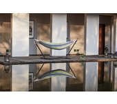 Copacabana hamaca con soporte de 2,6 m con lona de tejido azul/verde