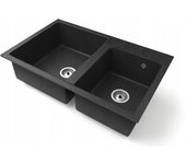 Fregadero cocina negro 80x50cm, fregadero granito 2 senos + sifón