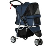 Cochecito para perros pawhut acero, poliéster azul 75x45x97 cm