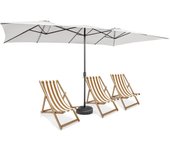 Sombrilla doble 426x265cm, sombrilla terraza exterior grande con manivela, protección solar uv y techo de ventilación, parasol para jardín terraza