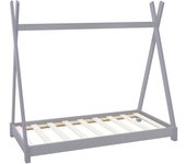 Ml-design cama infantil tipi 80x160cm color gris claro con listones de madera de pino maciza mobiliario forma de casa tienda de campaña para niños