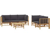 Muebles de jardín muebles de exterior juego de muebles de 6 piezas con cojines de bambú gris oscuro 02_0016781