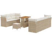 Conjunto de sofá de jardín de 10 piezas con cojines beige poliratán acacia, conjunto de comedor de jardín de 3 piezas con cojines beige poliratán acac