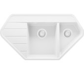 Primagran fregadero de esquina todo blanco 90x50cm, fregadero granito 1,5 senos + sifón, fregadero sobre encimera al mueble 80cm - copenhague corner