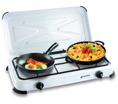 Cocina de gas portátil de 2 fuegos 2600w lacada en blanco cubierta placa de cocción kemper