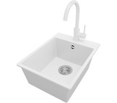 Primagran fregadero granito blanco 38x50cm, fregadero cocina 1 seno + grifo 32x20cm + sifón, fregadero sobre encimera al mueble 40cm - riga