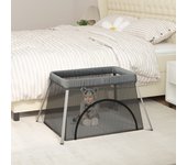 Parque infantil para bebés con colchón tela lino gris oscuro unico / gris