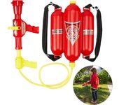 Relaxdays pistola de agua bombero, mochila con depósito de 2,5 l, 5 m, extintor juguete niños, abs, 1 ud., rojo-amarillo