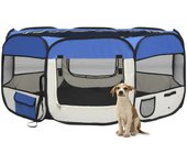 Vidaxl parque de perros plegable y bolsa transporte azul 145x145x61cm