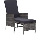Sillón reclinable de jardín con cojines ratán sintético gris