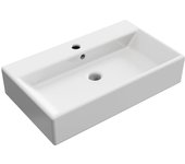 Lavabo khan | lavabo cerámico recto | 61 x 36 x 13 cm | acabado blanco brillo | con orificio para grifo | lavabo sobre encimera | alday