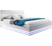 Cama canapé de matrimonio | cama doble con cabecero y canapé led | somier lamas | blanco | madera y polipiel | modelo nitas | para colchón 160x200