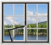 Mosquitera autoadhesiva para ventana, mosquitera antiinsectos con cremallera, mosquitera de malla fina para ventana, 150 x 150 cm, negro y gris