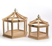 Decorspace set 2 farol de exterior hexagonal de madera antigua y metal