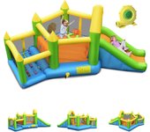 Estructura inflable tipo caracol con toboganes, parque inflable con zona de saltos y aro de baloncesto, para 2 niños de 3 a 10 años (90 kg), con venti