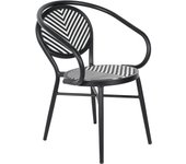 Silla de jardín estilo bistró parisino en aluminio y ratán negro.
