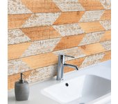 Adhesivo para muebles, armarios, pared, cocina, baños - imitación madera - chevrón madera y dorado 80x210 cm