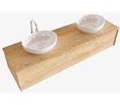 Mondiaz lush 150cm mueble de baño color washed oak con 1 cajón. con lavabo doble 2 orificios color blanco brillo