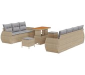 Conjunto de sofá de jardín vidaxl de 10 piezas con cojines beige ratán poliéster acacia, conjunto de comedor de jardín vidaxl de 3 piezas con cojines