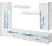 Composición de 5 muebles para sala de estar en color blanco brillante, colección bombay.