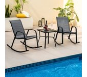Juego de 2 sillas mecedoras patio ergonómicas textilene balanceo suave carga 150kg jardín 91x62x86cm negro