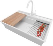 Primagran fregadero granito todo blanco 78x53cm, fregadero cocina 1 seno + sifón + accesorios, fregadero sobre encimera al mueble 80cm - oslo pocket