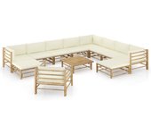 Vidaxl set de muebles de jardín 12 piezas bambú y cojines blanco crema