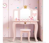 Equipo tocador silla niñas cajón espejo 3 partes rosa 80x42x106 cm