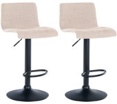 Juego de 2 taburetes de bar de diseño sencillo con reposapiés de tela color crema, patas de metal negro 10_0004051