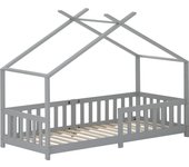 Cama de madera 90x200 cm - con somier y protección anticaídas - gris claro (sin colchón)