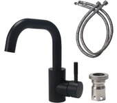 Grifo mezclador de cocina de acero inoxidable (negro), grifo de baño giratorio de 360°, grifo de lavabo con manguera, grifo de lavado a mano para b