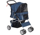 Cochecito para perros pawhut acero, tela oxford azul marino 75x45x97 cm