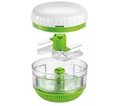 Picadora giratoria handy color verde y blanco fabricada en plástico resistente con tratamiento antideslizante y acero inoxidab