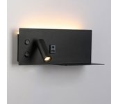 Aplique de pared 7w + foco orientable 3w, con puerto usb y type c, interruptores, luz 2700k, foco izquierdo metal negro