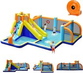 Trampolín inflable, inchable infantil interior exterior, cosido de material extra rueso, ninos adecuado de 3 a 12 años, con tobogán acuatico, pared de