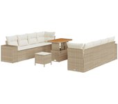 Vidaxl conjunto de sofá de jardín de 11 piezas con cojines beige poliratán acacia, vidaxl conjunto de comedor de jardín de 3 piezas con cojines beige