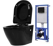 Vidaxl inodoro de pared con cisterna oculta cerámica negro